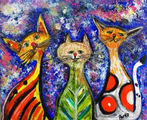 We Three Cats-Acrylics on 60x50cm canvas.